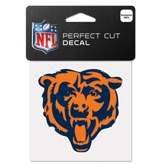 NFL perfect cut decal of a bear head with orange and blue colors on a white background.