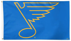 St. Louis Blues NHL flag featuring the team's logo in yellow on a bright blue background, with a white header and grommets on the left side.