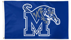 Flag with a tiger logo and 'M' on a blue background