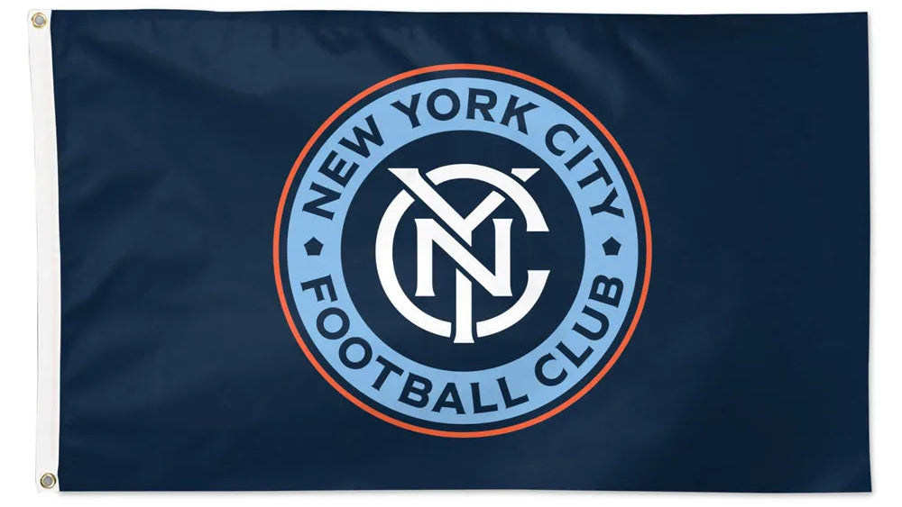 Navy flag with New York City Football Club logo on a white background