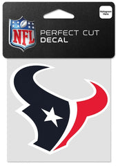 A decal of the Houston Texans NFL team logo with a perfect cut design, packaged in a blister pack.