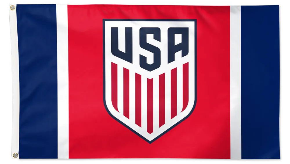 Flag with 'USA' logo on a red and blue background